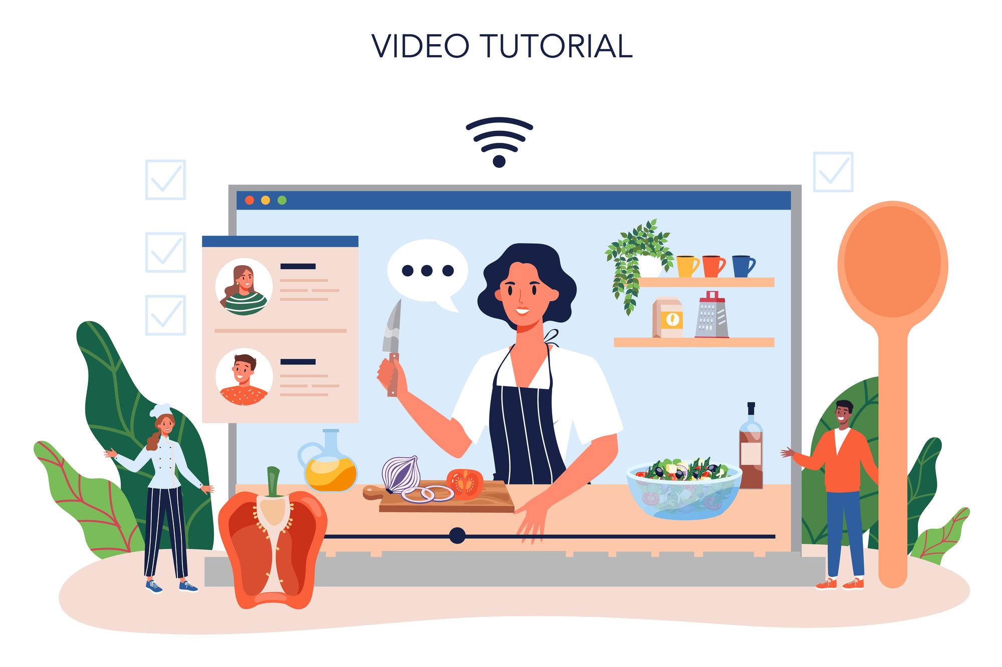 Chef che parla con studenti via webcam